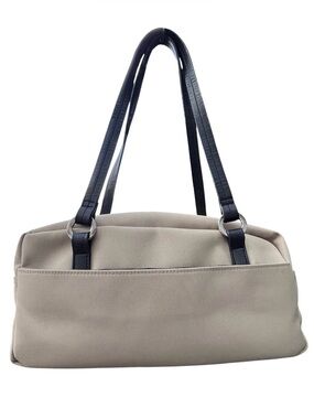 Miztique Beige Nylon Shoulder Bag Black Trim Double Handle Tote